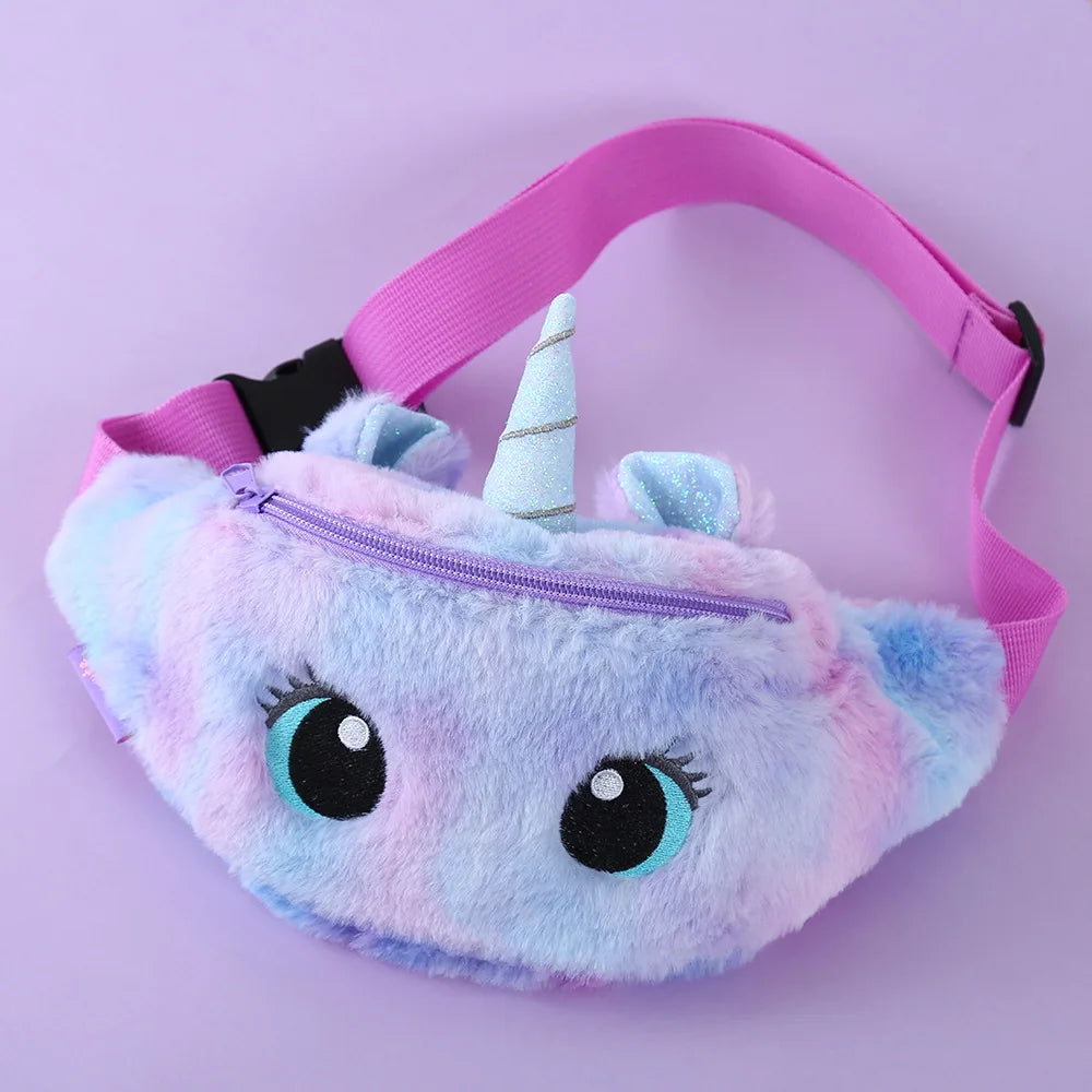 Children's Fanny Pack Cute Unicorn  Plush Toys Belt Gradient Color Chest Bag Cartoon Coin Purse Travel Chest Bag Girls Waist Bag