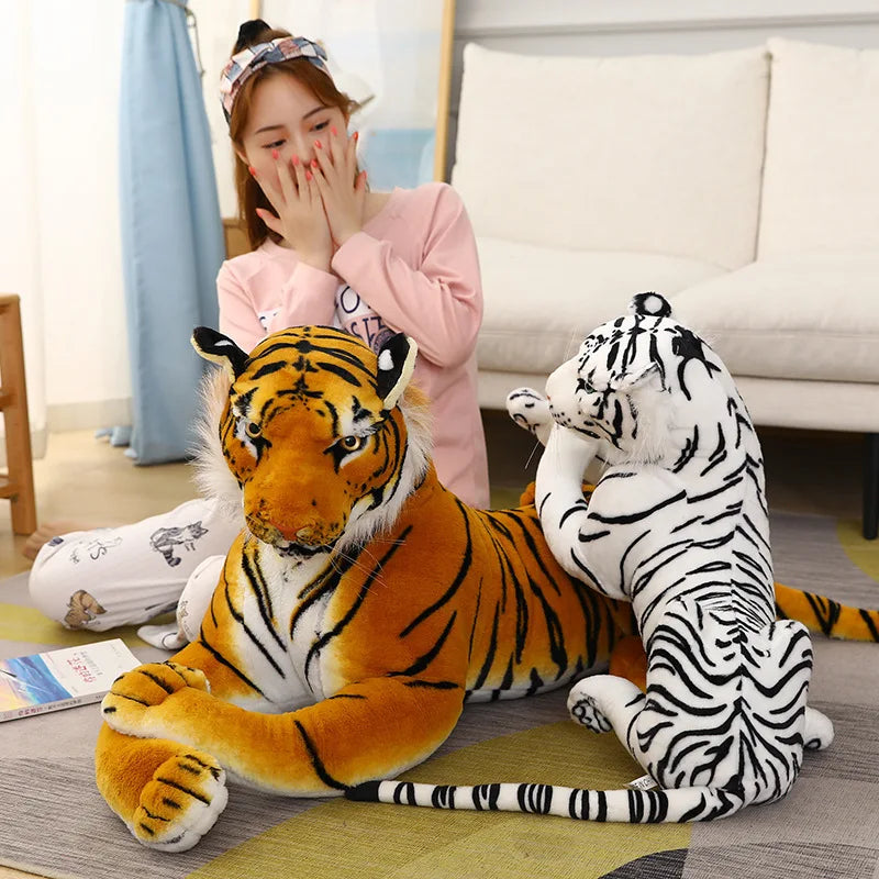 50-110CM Giant Lifelike Tiger Plush Toys Soft Wild Animals Simulation White Brown Tiger Jaguar Doll Children Kids Birthday Gifts