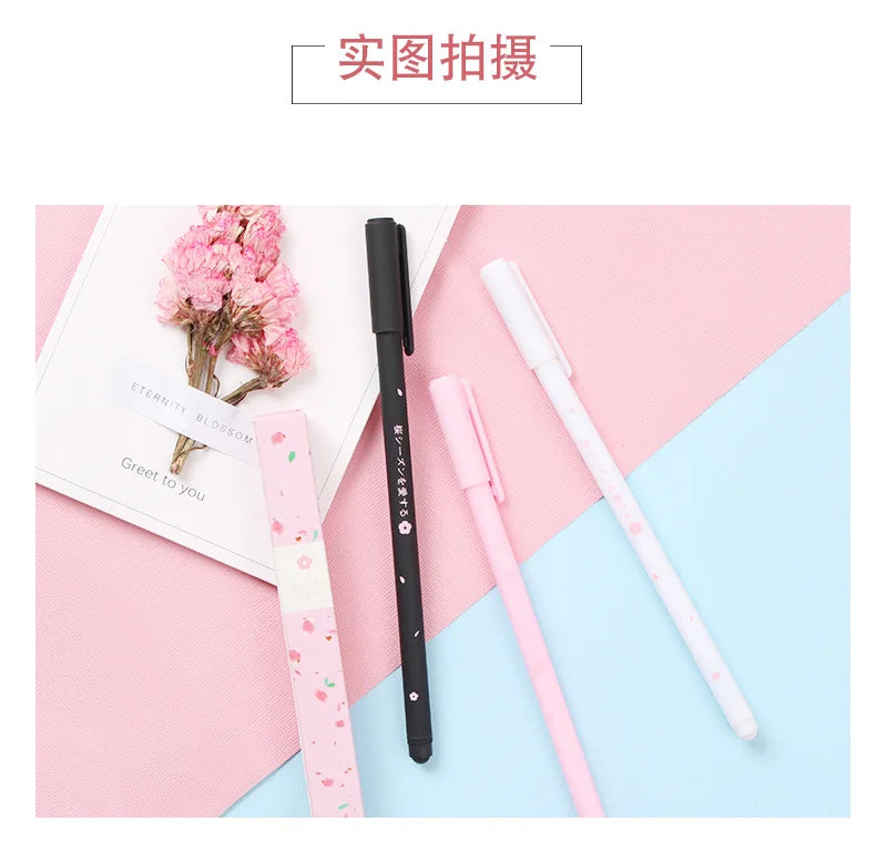 0.38mm Sweet Kawaii Cherry Blossom Gel Ink Pens Cute Sakura Pen Business Signature Pen School Office Writing Supplies Stationery