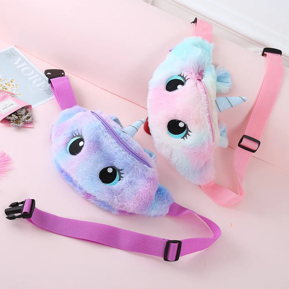 Children's Fanny Pack Cute Unicorn  Plush Toys Belt Gradient Color Chest Bag Cartoon Coin Purse Travel Chest Bag Girls Waist Bag