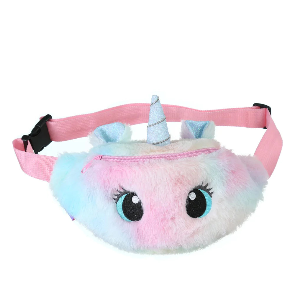 Children's Fanny Pack Cute Unicorn  Plush Toys Belt Gradient Color Chest Bag Cartoon Coin Purse Travel Chest Bag Girls Waist Bag