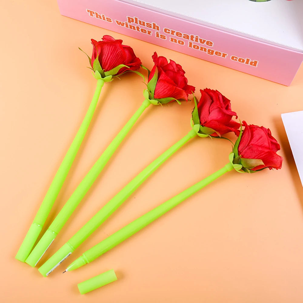 New Rose Flower Pen Creative Silicone Rose Flower Gel Pen for School and Office Writing as Gift Pen for Girl