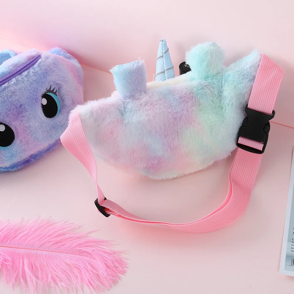 Children's Fanny Pack Cute Unicorn  Plush Toys Belt Gradient Color Chest Bag Cartoon Coin Purse Travel Chest Bag Girls Waist Bag