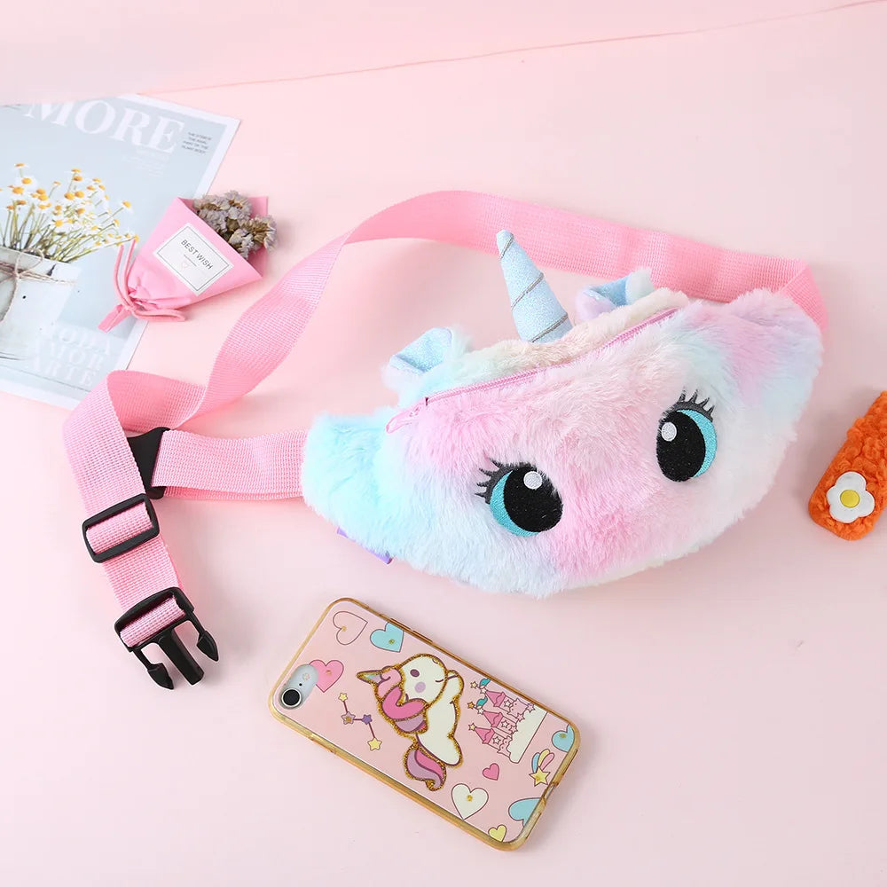 Children's Fanny Pack Cute Unicorn  Plush Toys Belt Gradient Color Chest Bag Cartoon Coin Purse Travel Chest Bag Girls Waist Bag