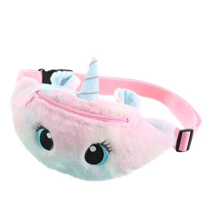 Children's Fanny Pack Cute Unicorn  Plush Toys Belt Gradient Color Chest Bag Cartoon Coin Purse Travel Chest Bag Girls Waist Bag