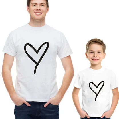 1PC Fashion Mommy and Me Heart Print Matching Tshirt Mom Daughter Dad and Son Family Look Clothes T Shirt Mother's Day Gift