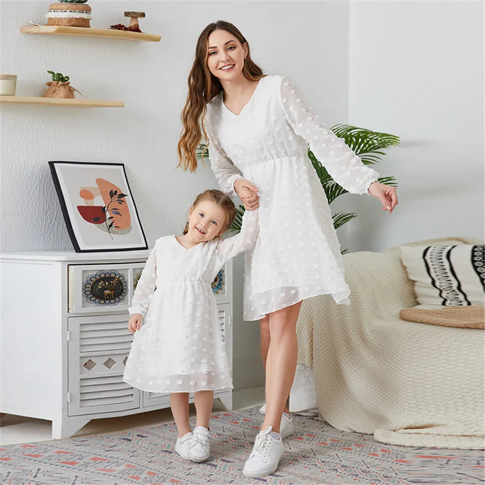 Summer Mom And Daughter Dress Family Outfits Long Sleeve White Floral Dress Mother And Daughter Clothes Mommy And Me Clothes