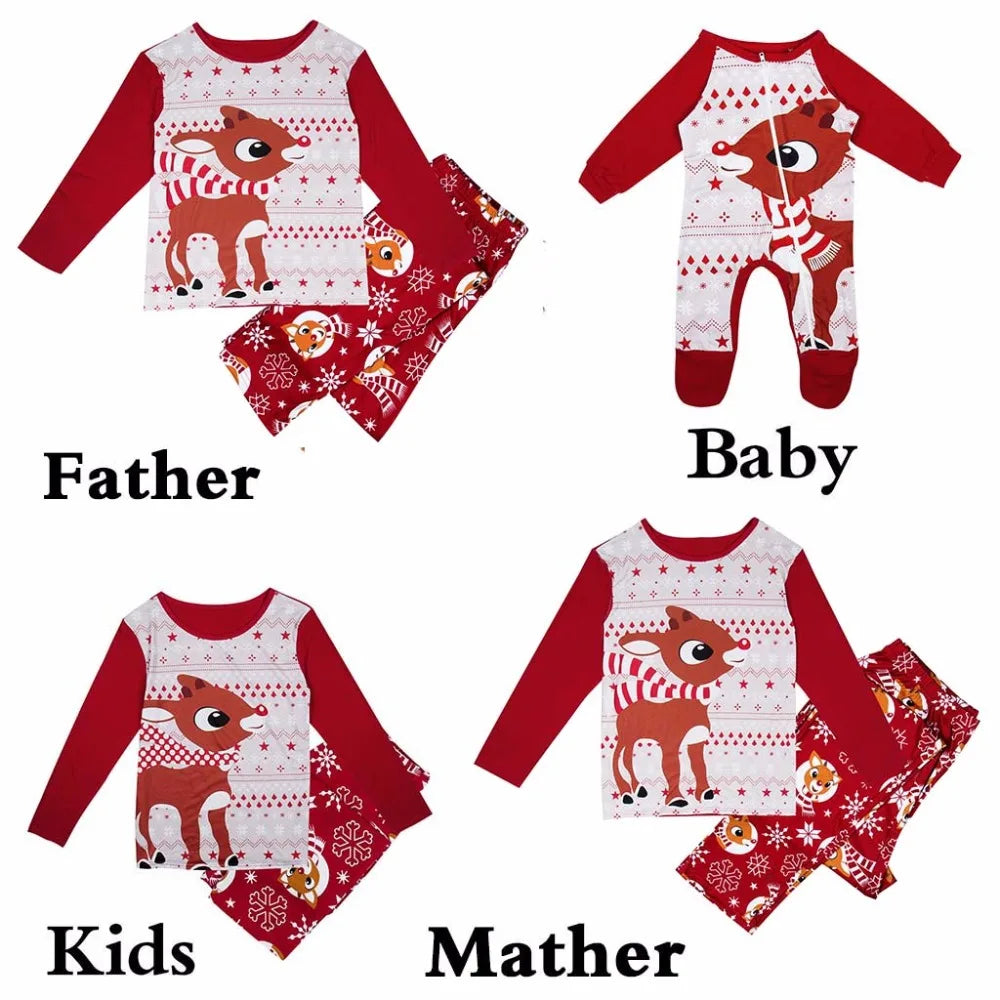 Family Christmas Matching Clothes Family Pajamas Set 2021 Fashion Red Deer Adult Children Set Baby Romper Christmas Pajamas