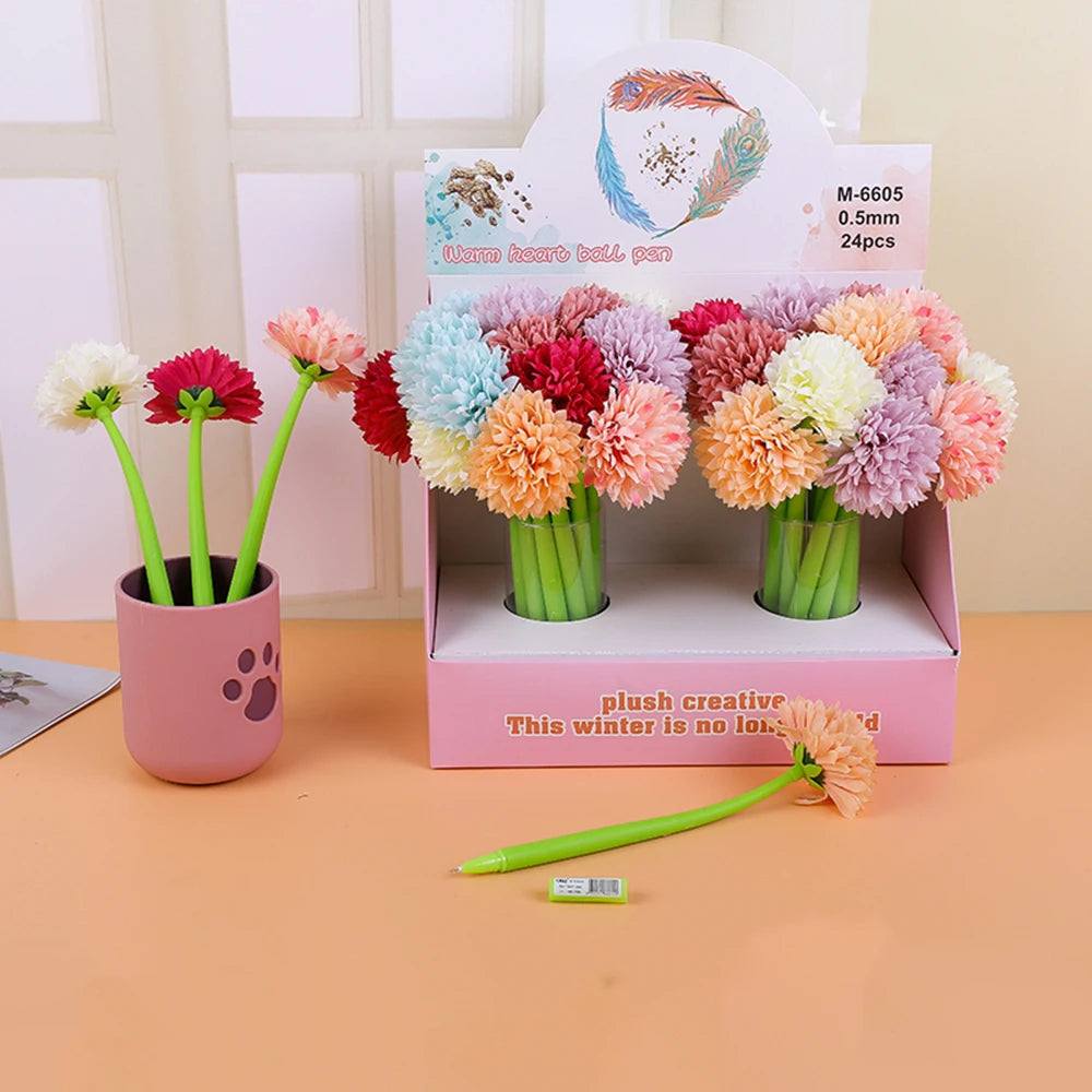 New Rose Flower Pen Creative Silicone Rose Flower Gel Pen for School and Office Writing as Gift Pen for Girl