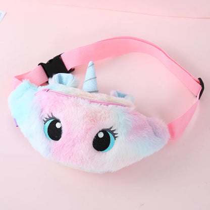 Children's Fanny Pack Cute Unicorn  Plush Toys Belt Gradient Color Chest Bag Cartoon Coin Purse Travel Chest Bag Girls Waist Bag