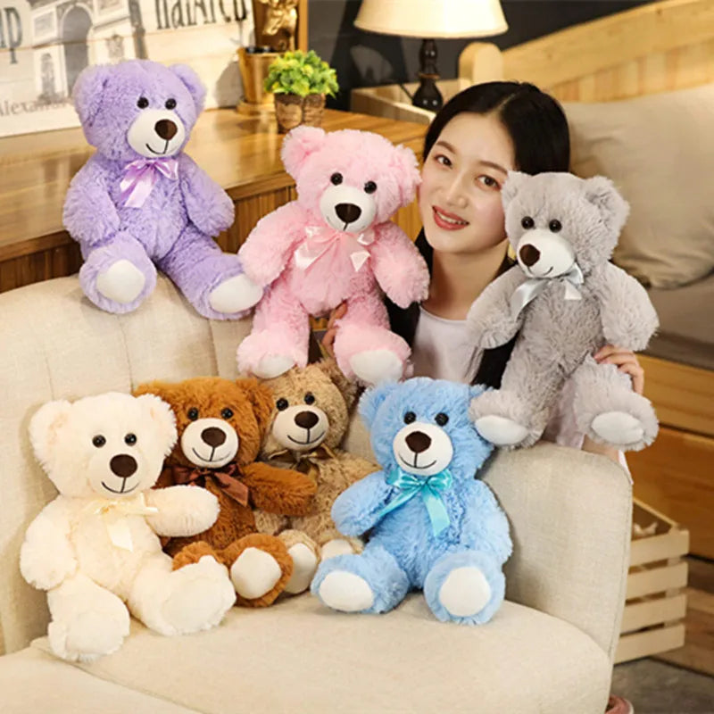 35CM Cute Colorful Bow Tie Bear Doll Plush Toy Hug Bear Doll Children Birthday Gift Pillow Teddy bear Home Living Room Bedroom