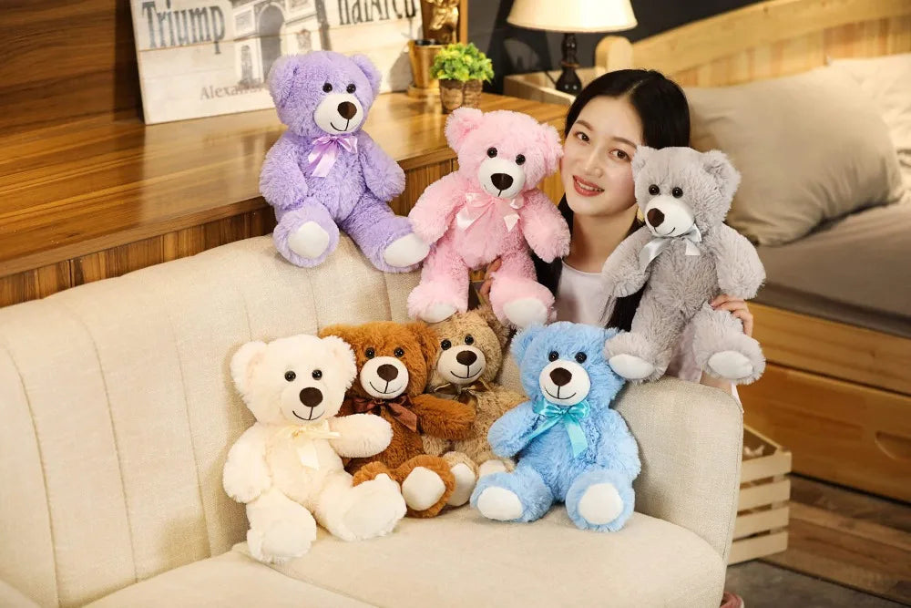 35CM Cute Colorful Bow Tie Bear Doll Plush Toy Hug Bear Doll Children Birthday Gift Pillow Teddy bear Home Living Room Bedroom