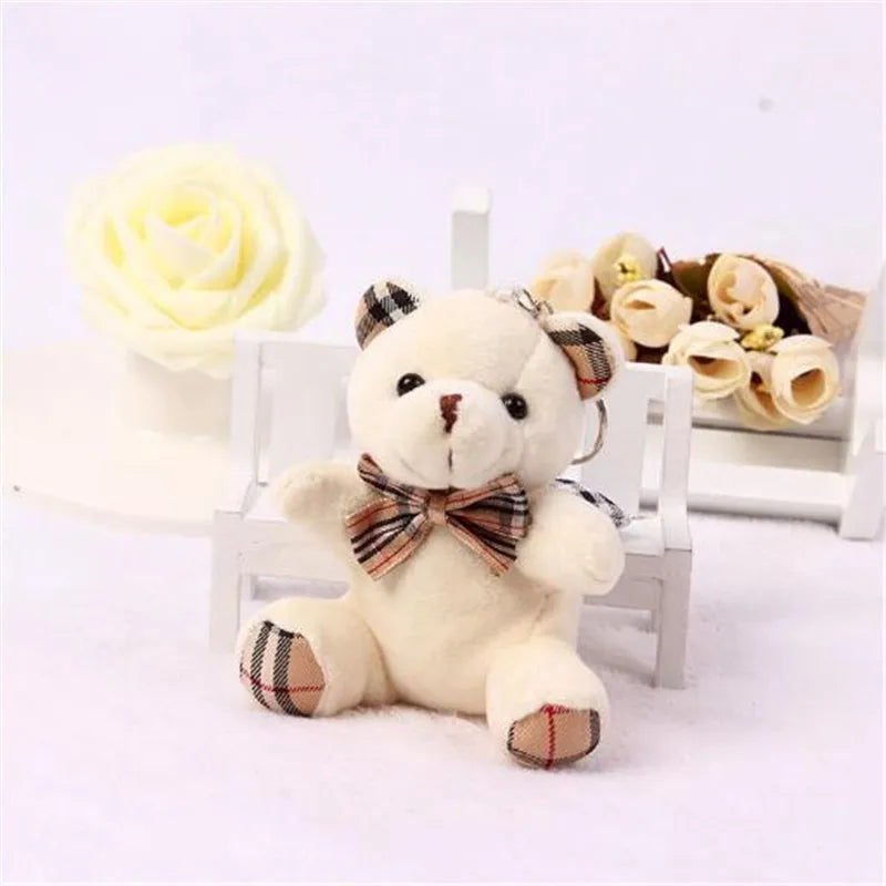 1PCS Plaid Bow Tie Plush Sitting Bear Toys Small Pendant Cartoon Bouquet Doll Wedding Activity Gift Soft Stuffed Toy Hot New 8CM