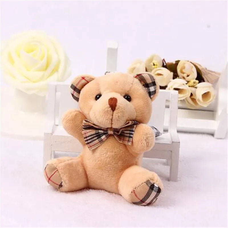 1PCS Plaid Bow Tie Plush Sitting Bear Toys Small Pendant Cartoon Bouquet Doll Wedding Activity Gift Soft Stuffed Toy Hot New 8CM