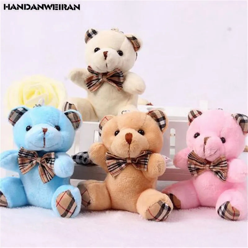 1PCS Plaid Bow Tie Plush Sitting Bear Toys Small Pendant Cartoon Bouquet Doll Wedding Activity Gift Soft Stuffed Toy Hot New 8CM