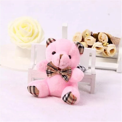 1PCS Plaid Bow Tie Plush Sitting Bear Toys Small Pendant Cartoon Bouquet Doll Wedding Activity Gift Soft Stuffed Toy Hot New 8CM