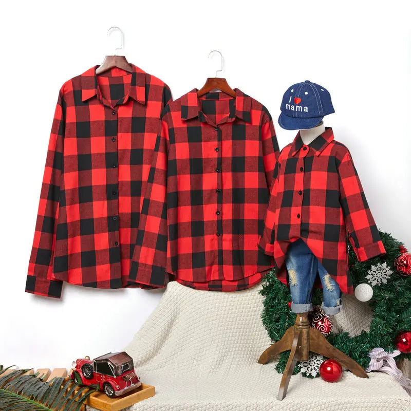 Autumn Family Matching Outfits Plaid Sweatshirts Full Family Mother Father Daughter Son Long Sleeve Blouse Clothes Couple Wear