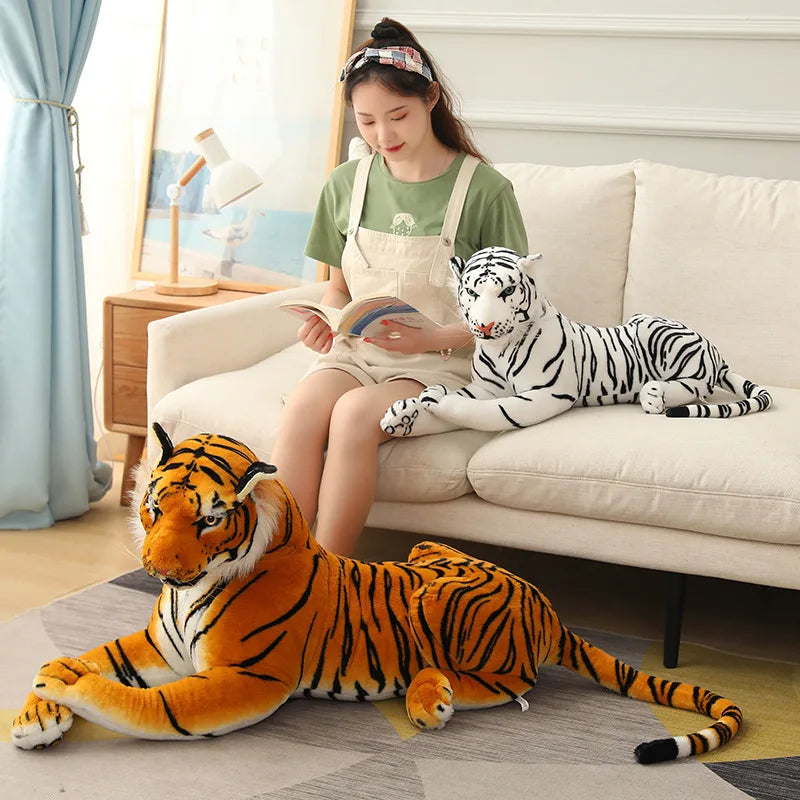 50-110CM Giant Lifelike Tiger Plush Toys Soft Wild Animals Simulation White Brown Tiger Jaguar Doll Children Kids Birthday Gifts