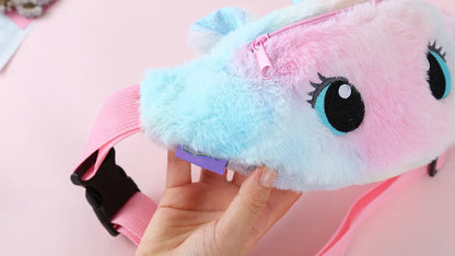 Children's Fanny Pack Cute Unicorn  Plush Toys Belt Gradient Color Chest Bag Cartoon Coin Purse Travel Chest Bag Girls Waist Bag