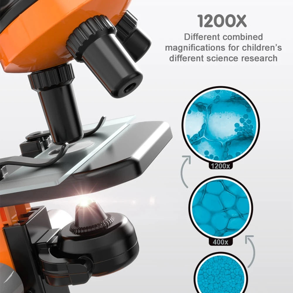 Zoom Children Microscope Biology Lab LED 1200x School Science Experiment Kit Education Scientific Toys Gifts For Kids Scientist