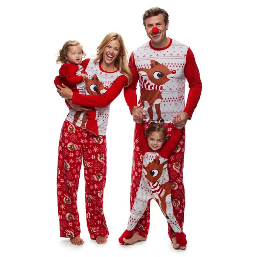 Family Christmas Matching Clothes Family Pajamas Set 2021 Fashion Red Deer Adult Children Set Baby Romper Christmas Pajamas