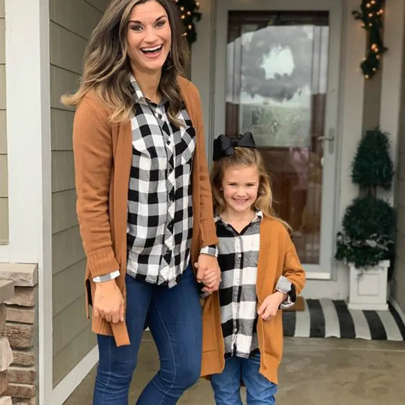 Autumn Family Matching Outfits Plaid Sweatshirts Full Family Mother Father Daughter Son Long Sleeve Blouse Clothes Couple Wear