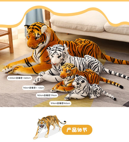 50-110CM Giant Lifelike Tiger Plush Toys Soft Wild Animals Simulation White Brown Tiger Jaguar Doll Children Kids Birthday Gifts