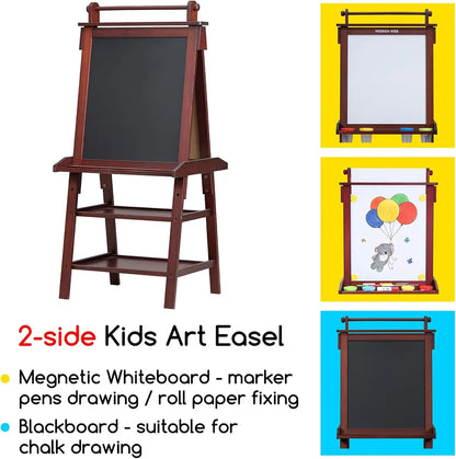 Easel for Kids - Kids with Paper Roll - Double Sided Solid Pine Wood Art - Kids Art with Chalkboard