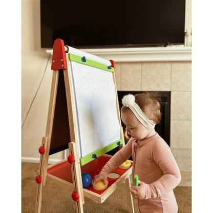 All-in-One Wooden Kid's Art Easel with Paper Roll and Accessories Cream, L: 18.9, W: 15.9, H: 41.8 inch