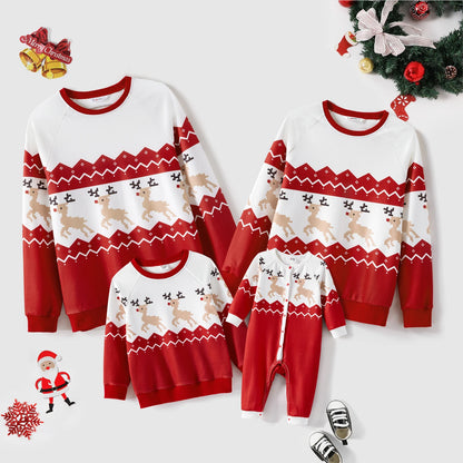 PatPat Christmas Family Matching Allover Reindeer Print Raglan-sleeve Sweatshirts