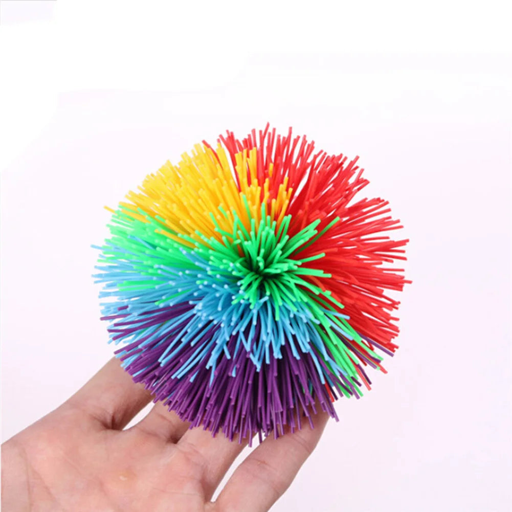 4 PCS Rainbow Fingertips Sensory Bouncy Ball Stringy Balls Great Sensory Fidget Toys Rainbow Pom Rubber Fur Ball Random Color