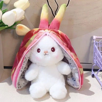 18/25cm Kawaii Fruit Transfigured Bunny Toys Lovely Long Ears Carrot Strawberry Turn Into Rabbit Stuffed Doll Toy For Kids Gift