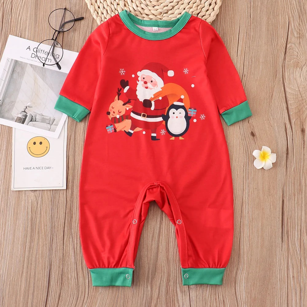 Christmas Family Matching Pajamas Set 2024 Xmas Adult Kid Family Matching Clothes Top+Pants  Famaly Sleepwear Baby Romper