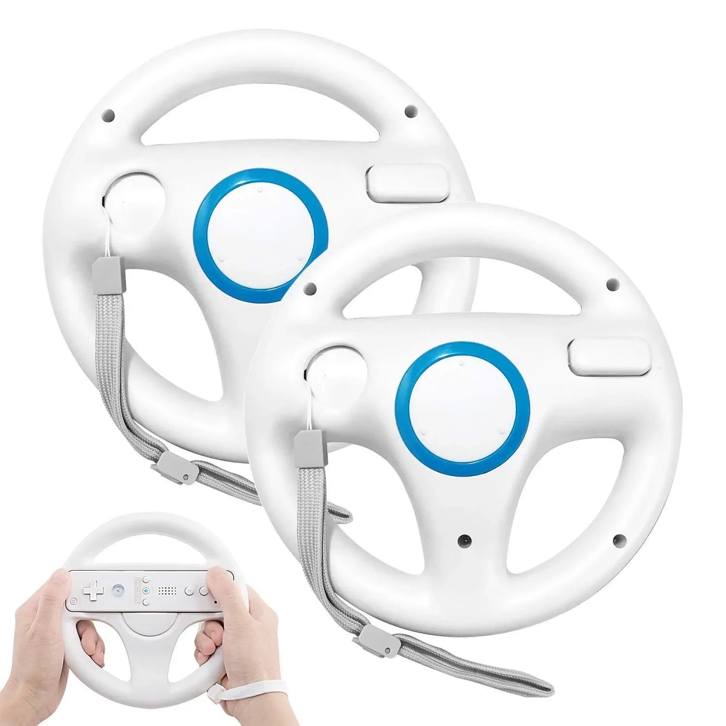 2Pcs Steering Wheel for Nintendo Wii Remote Game White Racing Wheel Game Controller wheel White Compatible with Mario Kart