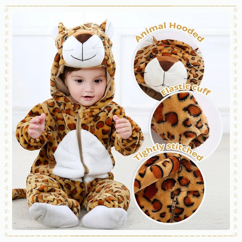 MICHLEY Baby Rompers Winter Clothes Costume Flannel Hooded Bodysuits Pajamas Halloween Animals Overall Jumpsuit For Kids Bebe