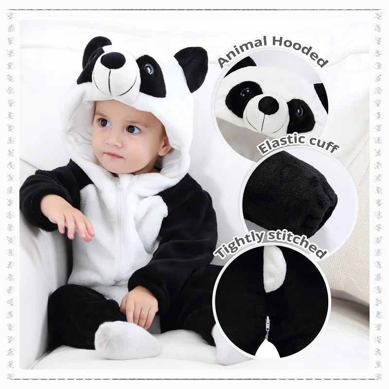 MICHLEY Baby Rompers Winter Clothes Costume Flannel Hooded Bodysuits Pajamas Halloween Animals Overall Jumpsuit For Kids Bebe