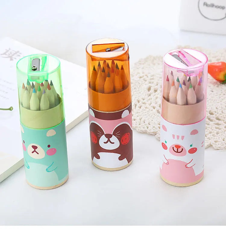 Manga 12 Color Pencils with Sharpener Coloring Crayons for Kids Drawing Art Stationery Supplies Children's Colored Pencil Set