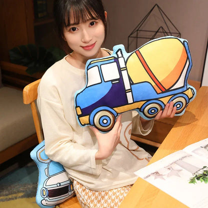 Cartoon Police Car Fire Truck Excavator Plush Toys Stuffed Doll Hug Pillows Chair Cushion Kids Children Boys Gifts Room Decor