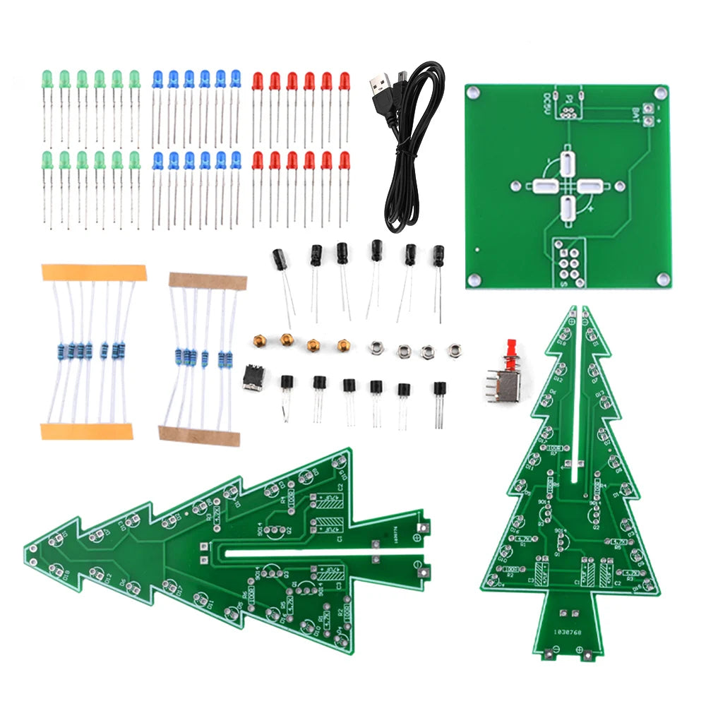 Xmas Tree DIY Kits RGB LED Flashing Tree DIY Kits Electronics Soldering Colorful 3D for Soldering Practice Learning