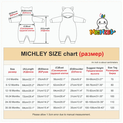 MICHLEY Baby Rompers Winter Clothes Costume Flannel Hooded Bodysuits Pajamas Halloween Animals Overall Jumpsuit For Kids Bebe