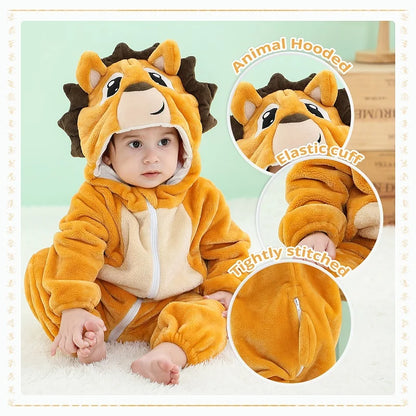 MICHLEY Baby Rompers Winter Clothes Costume Flannel Hooded Bodysuits Pajamas Halloween Animals Overall Jumpsuit For Kids Bebe