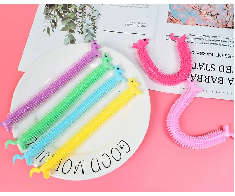 30-3PCS Funny Unicorn Pull Worm Noodle Fidget Toys Stretch String TPR Rope Anti Stress Toys String Stress Relief Autism Vent Toy