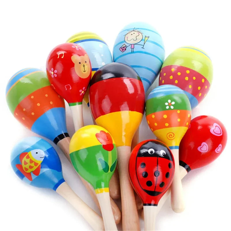 Colorful Wooden Children's Maracas Baby Musical Instruments Rattle, Party Toys Children's Gifts, 1 Piece Baby Toys Ring The Bell