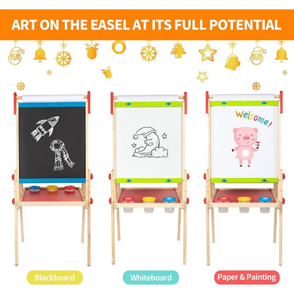 All-in-One Wooden Kid's Art Easel with Paper Roll and Accessories Cream, L: 18.9, W: 15.9, H: 41.8 inch