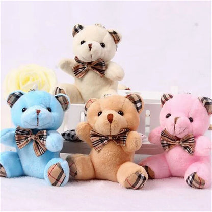 1PCS Plaid Bow Tie Plush Sitting Bear Toys Small Pendant Cartoon Bouquet Doll Wedding Activity Gift Soft Stuffed Toy Hot New 8CM