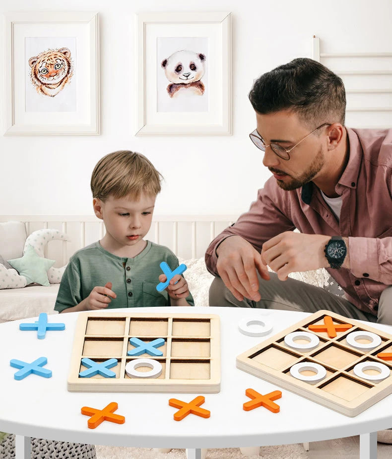 Parent-Child Interaction Wooden Board Game XO Tic Tac Toe Chess Funny Developing Intelligent Educational Toy Puzzles