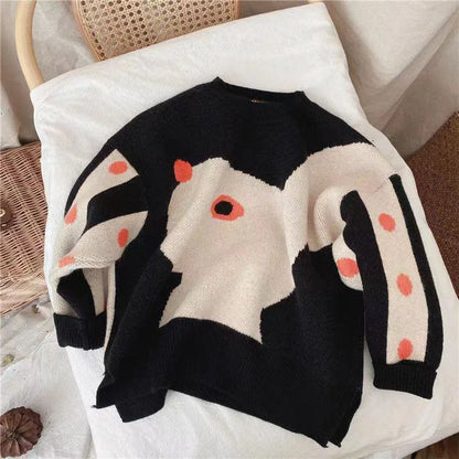 2022 New Mother Daughter Sweaters for Family Warm Matching Clothing Autumn Adult Kids Mommy and Me Cartoon Rabbit Tops Pullover