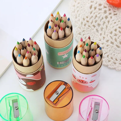 Manga 12 Color Pencils with Sharpener Coloring Crayons for Kids Drawing Art Stationery Supplies Children's Colored Pencil Set