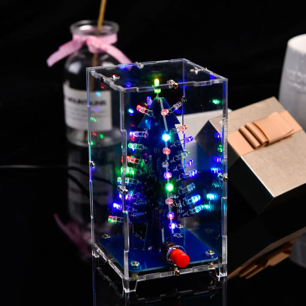 Xmas Tree DIY Kits RGB LED Flashing Tree DIY Kits Electronics Soldering Colorful 3D for Soldering Practice Learning