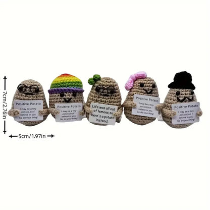 Premium Emotional Support Crochet Toy Set - Handmade Positive Potato Crochet Comfort Toys with Messages